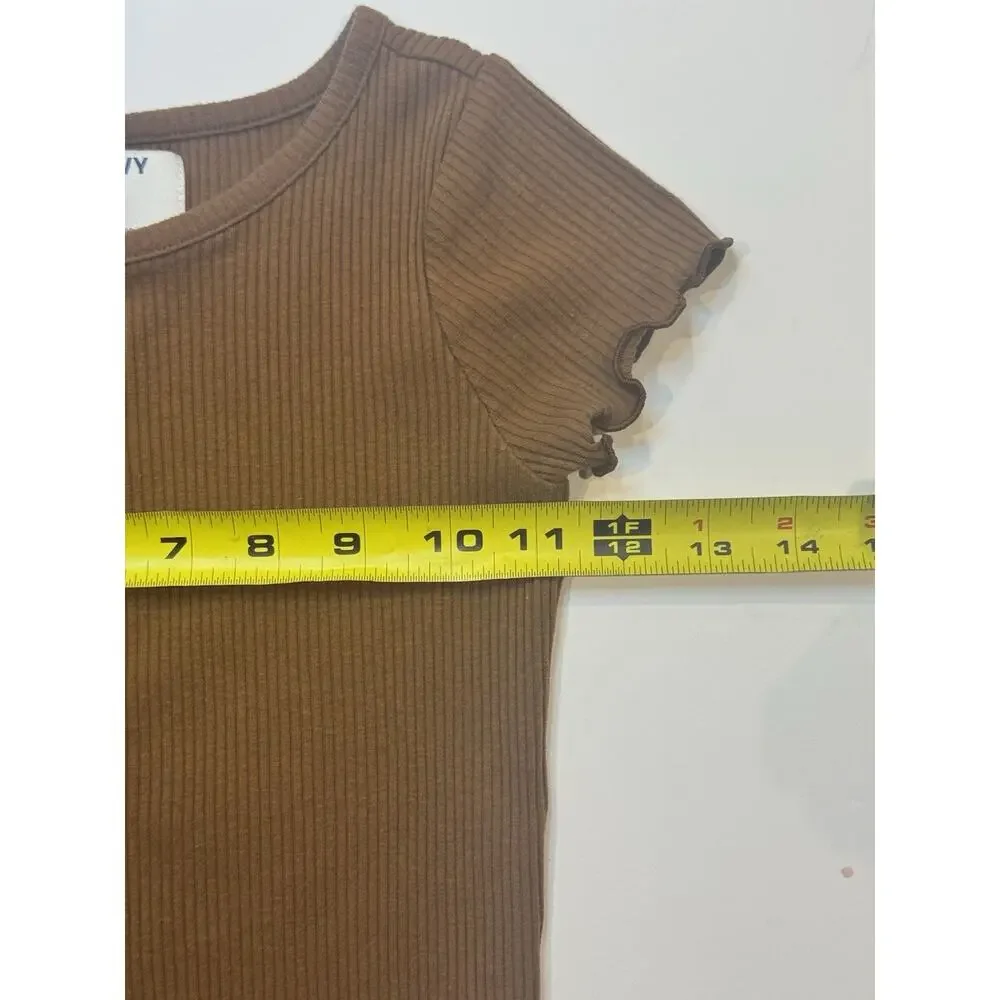 Old Navy Girls Ribbed Dress Size 5 Brown Button Front Short Sleeve